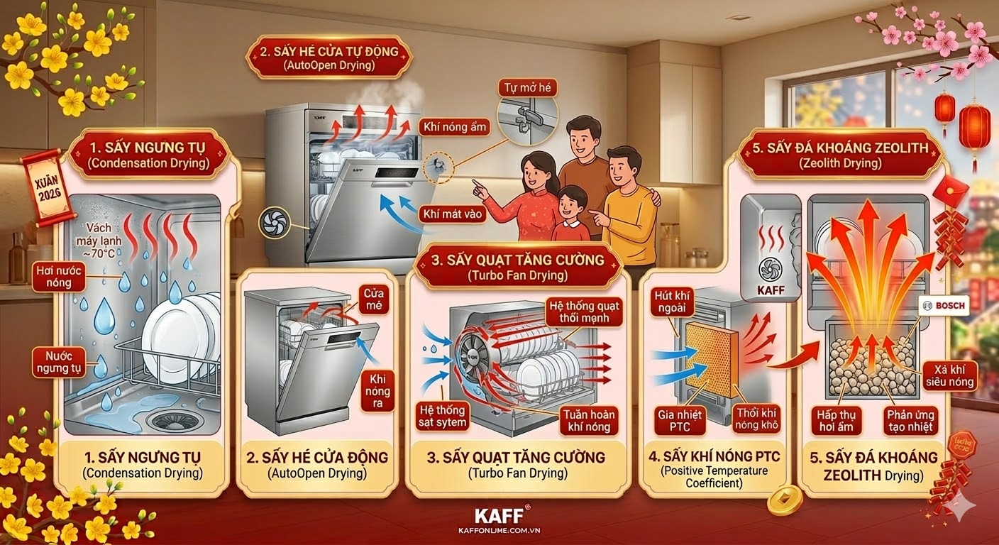 công nghệ sấy khô trên máy rửa chén