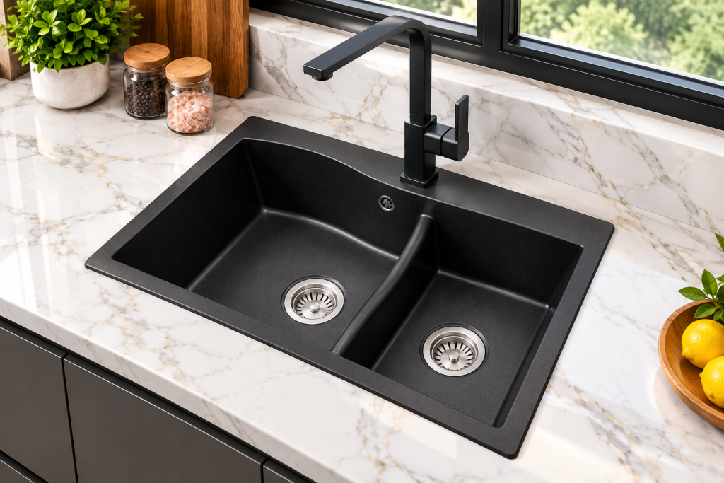 Chậu rửa chén KAFF KF-7948SJ Granite 2 hố lệch chính hãng