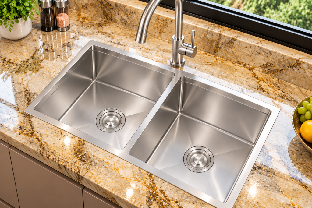 Chậu rửa chén KAFF KF-HM8245BI inox cao cấp thiết kế 2 hộc