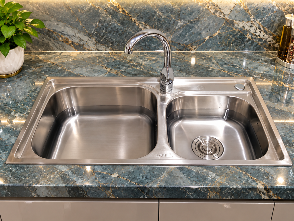 Chậu rửa inox KAFF KF-P7843 hai hố cao cấp kích thước 780 x 430 mm