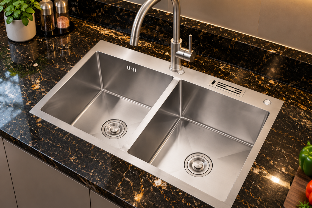 Chậu rửa chén KAFF KF-HM8245C inox 304 cao cấp thiết kế 2 hộc
