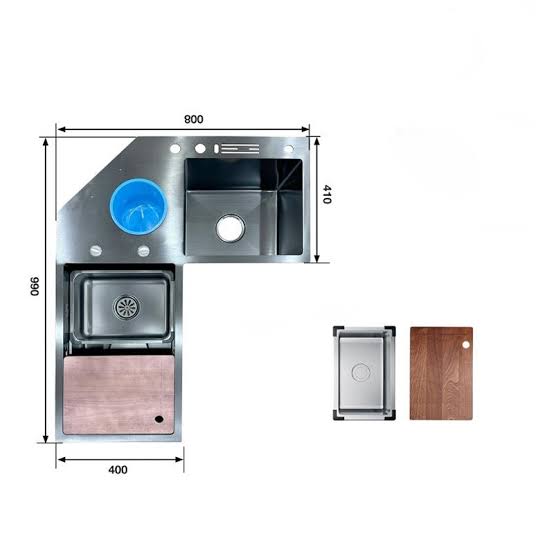 Kích thước chậu rửa đặt góc KAFF KF-ZJ9980-B 990x800mm