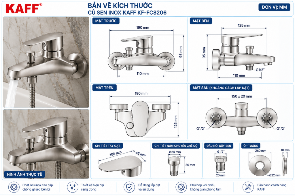 Bản vẽ kích thước củ sen KAFF KF-FC8206