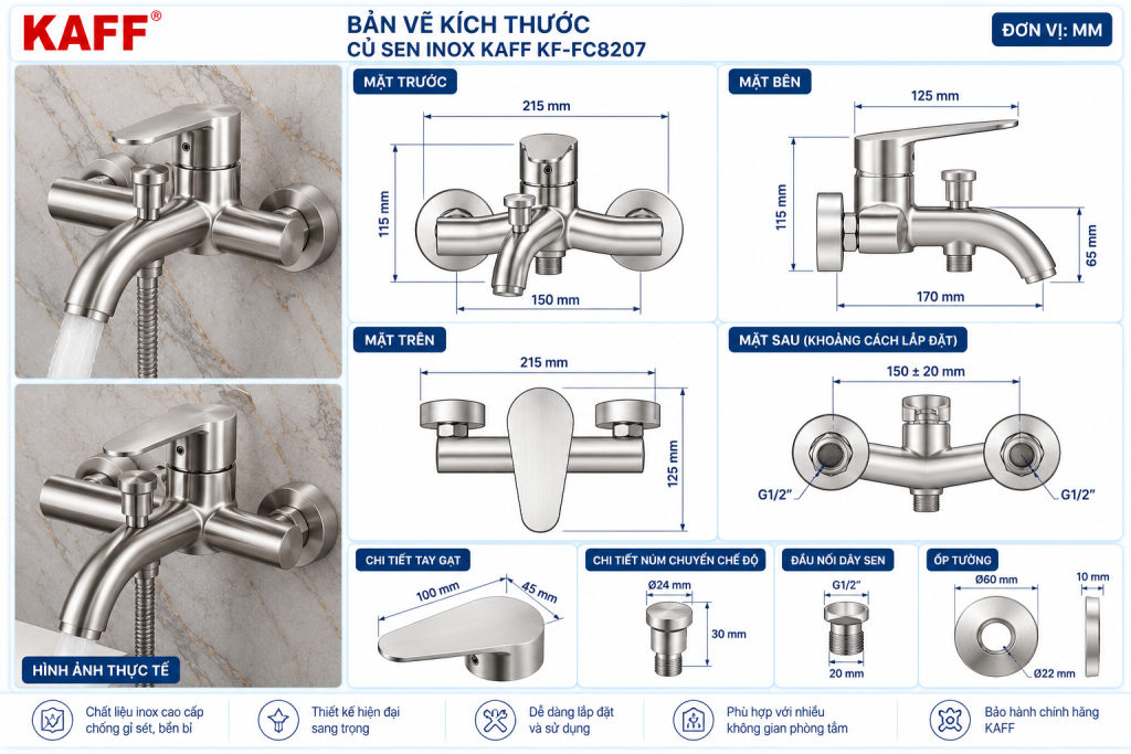 Bản vẽ kích thước củ sen inox KAFF KF-FC8207