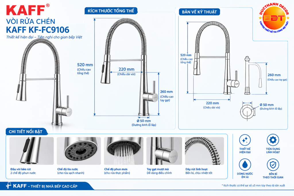 Bản vẽ kích thước vòi rửa chén KAFF KF-FC9106