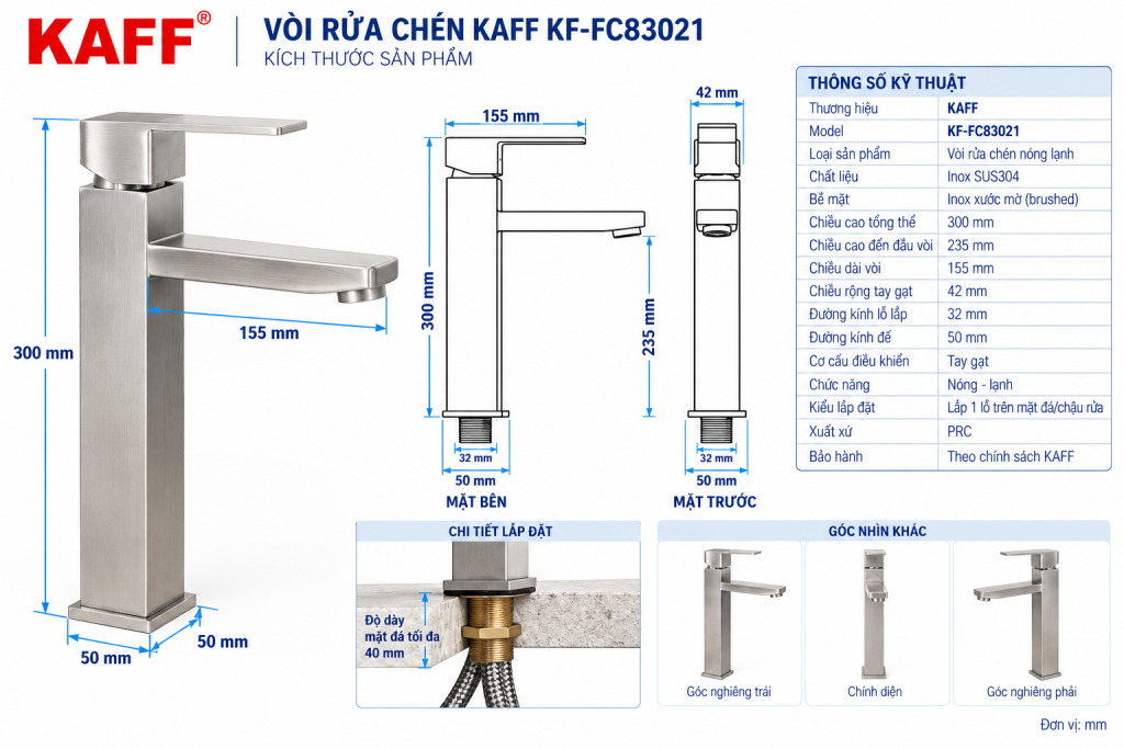 Bản vẽ kích thước kỹ thuật vòi rửa KAFF KF-FC83021